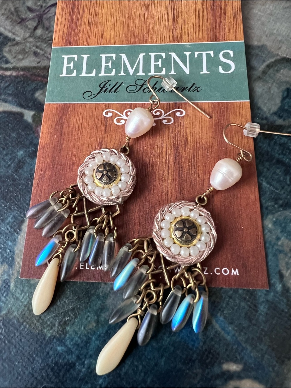 Anthropologie Pearl and Iridescent Teardrop Dangle Earrings
